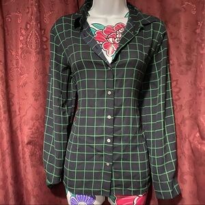 J Crew Navy Green Windowpane Print Button Up Shirt